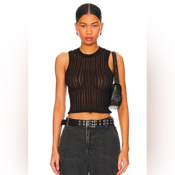 Superdown “Riley” Black Mesh Striped Knit Top - Picture 1 of 6